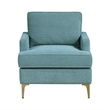 Cole Accent Chair- Peacock Blue Chenille- Track Arms- Gold Metal Legs