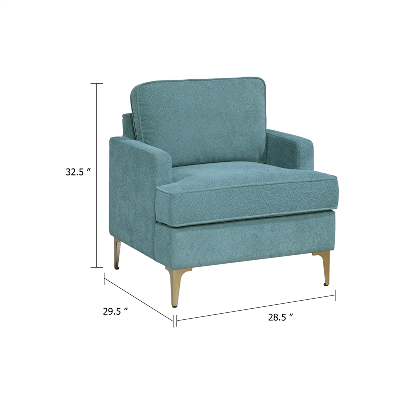 Cole Accent Chair- Peacock Blue Chenille- Track Arms- Gold Metal Legs