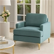 Cole Accent Chair- Peacock Blue Chenille- Track Arms- Gold Metal Legs