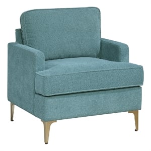 Cole Accent Chair- Peacock Blue Chenille- Track Arms- Gold Metal Legs