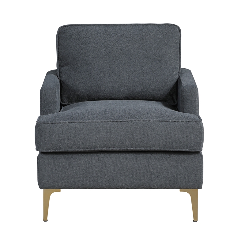 Cole Accent Chair- Dark Gray Chenille- Track Arms- Gold Metal Legs