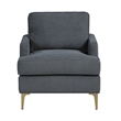 Cole Accent Chair- Dark Gray Chenille- Track Arms- Gold Metal Legs