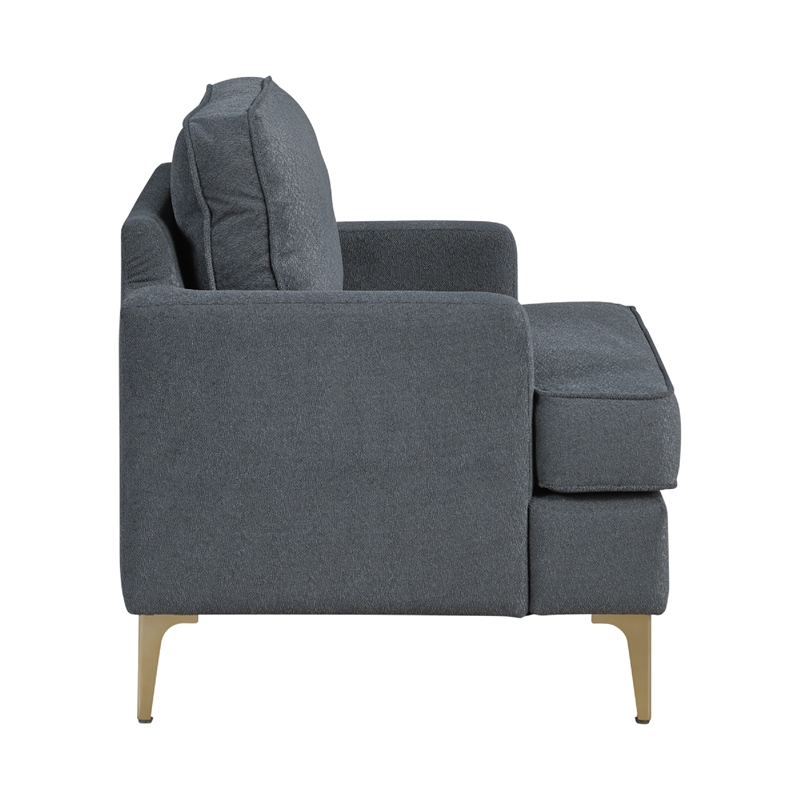 Cole Accent Chair- Dark Gray Chenille- Track Arms- Gold Metal Legs