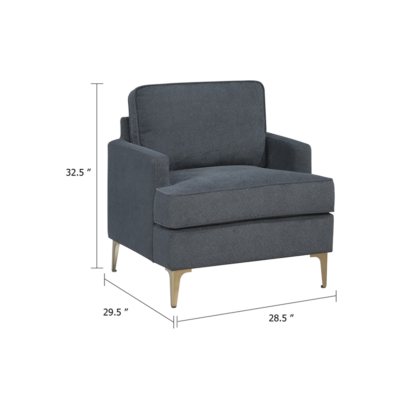 Cole Accent Chair- Dark Gray Chenille- Track Arms- Gold Metal Legs