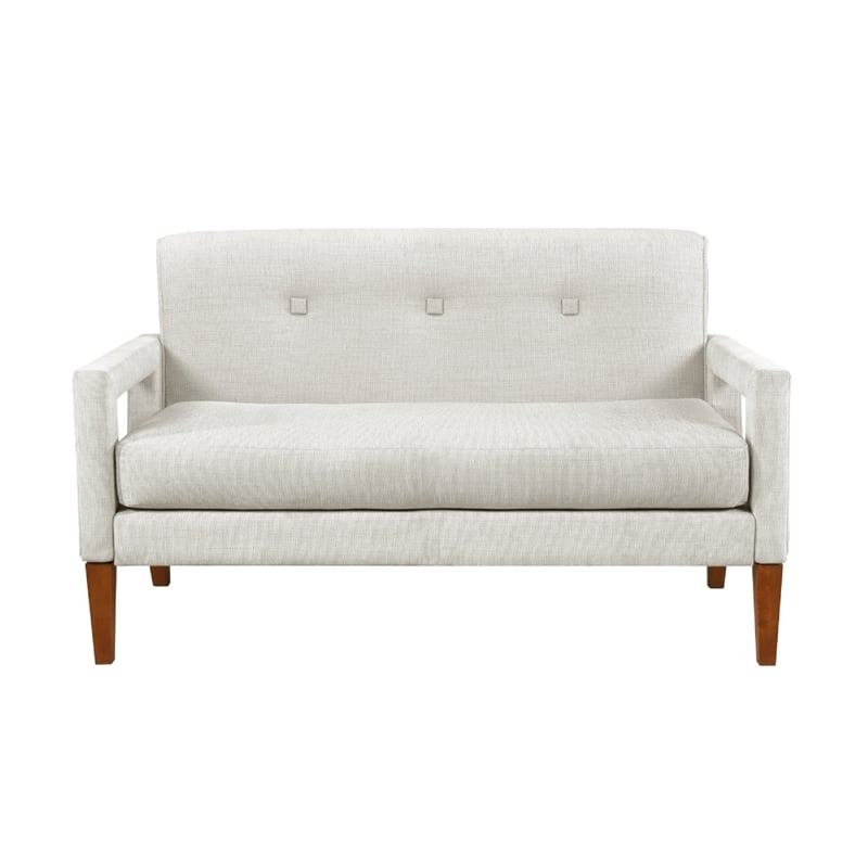 Bei Loveseat- Beige Chenille Cushion- Walnut Brown Solid Wood- 55 Inch