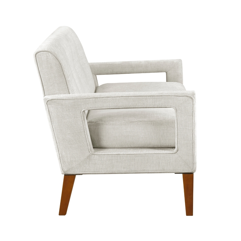 Bei Loveseat- Beige Chenille Cushion- Walnut Brown Solid Wood- 55 Inch
