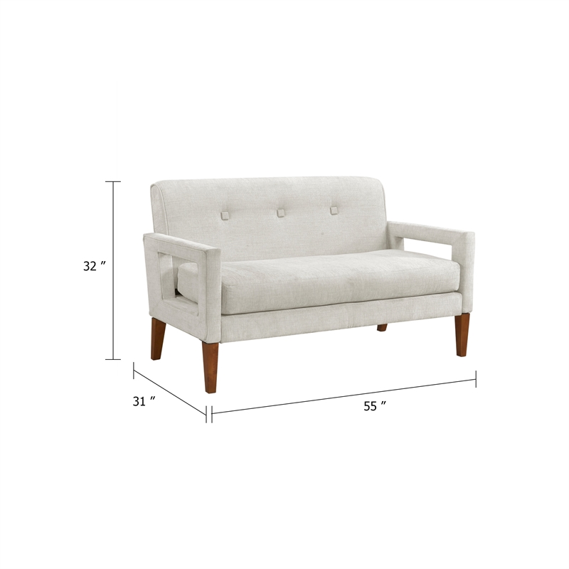 Bei Loveseat- Beige Chenille Cushion- Walnut Brown Solid Wood- 55 Inch