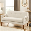 Bei Loveseat- Beige Chenille Cushion- Walnut Brown Solid Wood- 55 Inch
