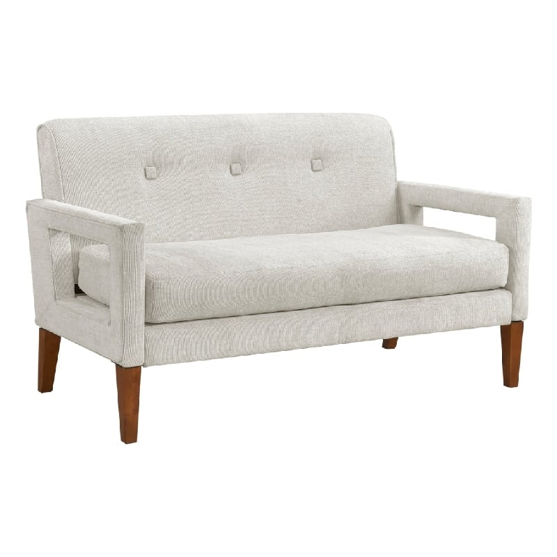 Bei Loveseat- Beige Chenille Cushion- Walnut Brown Solid Wood- 55 Inch