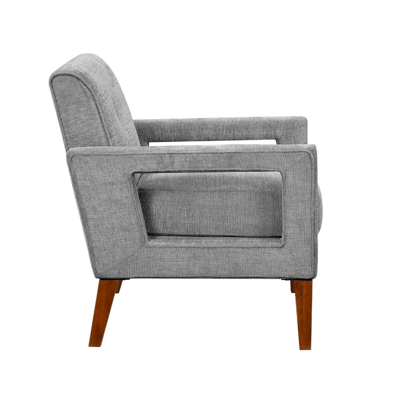 Bei Armchair- Gray Chenille Cushion- Walnut Brown Solid Wood