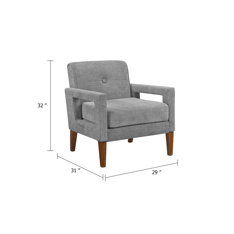Bei Armchair- Gray Chenille Cushion- Walnut Brown Solid Wood