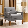 Bei Armchair- Gray Chenille Cushion- Walnut Brown Solid Wood