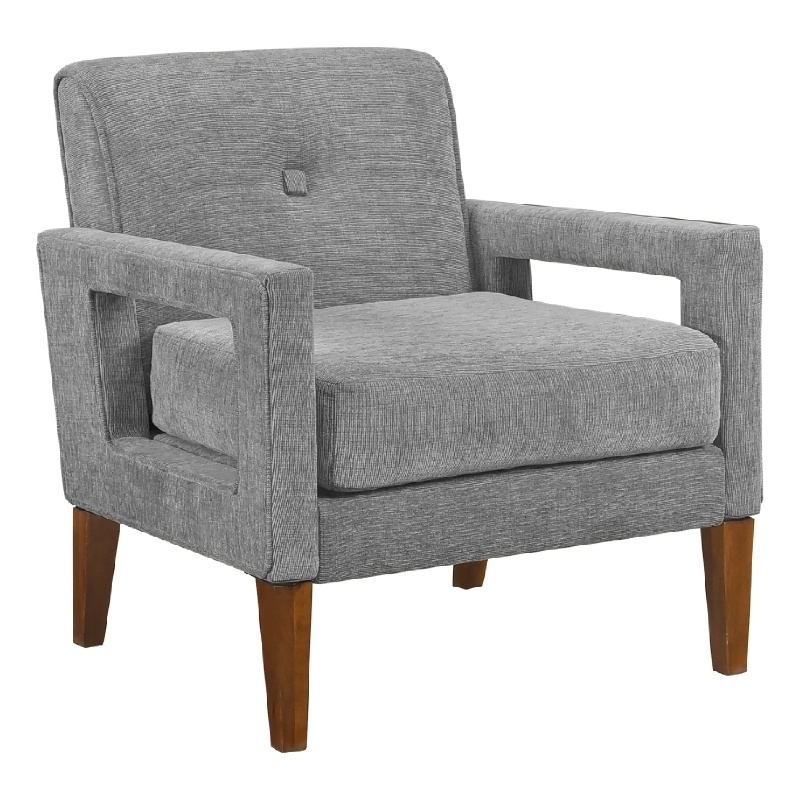 Bei Armchair- Gray Chenille Cushion- Walnut Brown Solid Wood