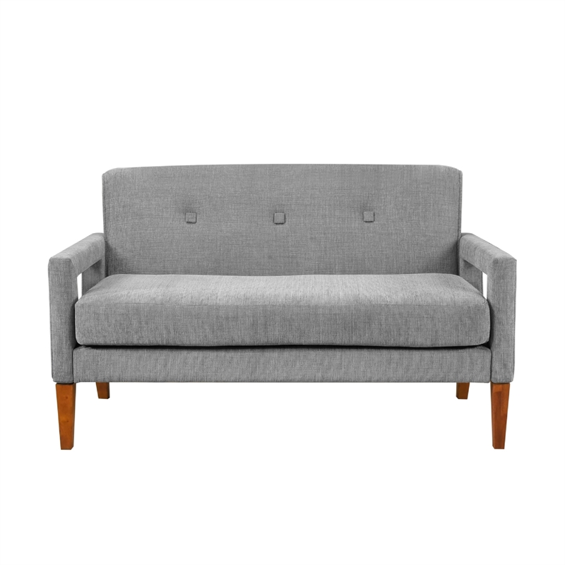 Bei Loveseat- Gray Chenille Cushion- Walnut Brown Solid Wood- 55 Inch