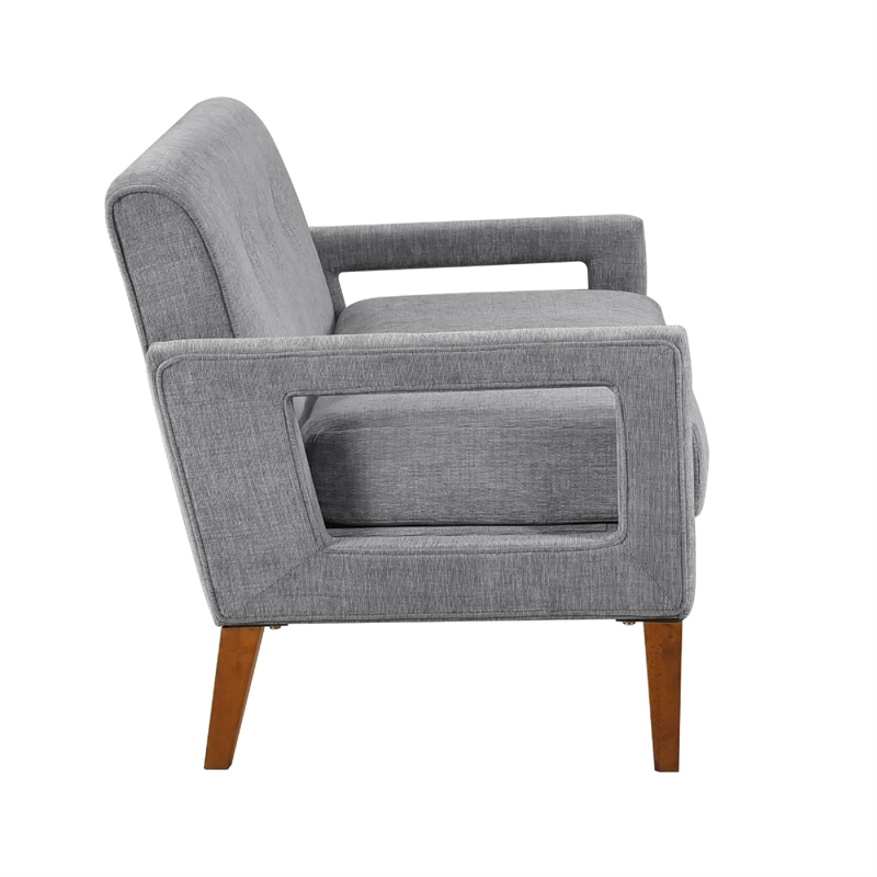 Bei Loveseat- Gray Chenille Cushion- Walnut Brown Solid Wood- 55 Inch