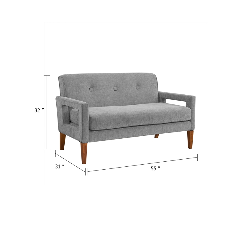 Bei Loveseat- Gray Chenille Cushion- Walnut Brown Solid Wood- 55 Inch