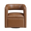 Cera Swivel Chair- Barrel Back- Camel Brown Faux Leather Upholstery