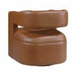 Cera Swivel Chair- Barrel Back- Camel Brown Faux Leather Upholstery