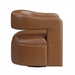 Cera Swivel Chair- Barrel Back- Camel Brown Faux Leather Upholstery