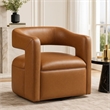 Cera Swivel Chair- Barrel Back- Camel Brown Faux Leather Upholstery