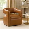 Cera Swivel Chair- Barrel Back- Camel Brown Faux Leather Upholstery