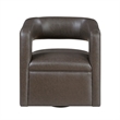 Cera Swivel Chair- Barrel Back- Coffee Brown Faux Leather Upholstery
