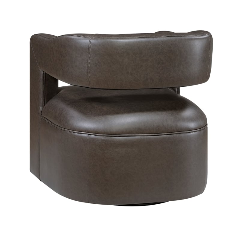 Cera Swivel Chair- Barrel Back- Coffee Brown Faux Leather Upholstery