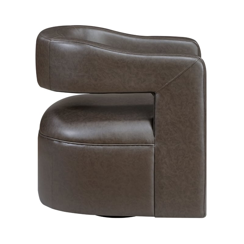 Cera Swivel Chair- Barrel Back- Coffee Brown Faux Leather Upholstery