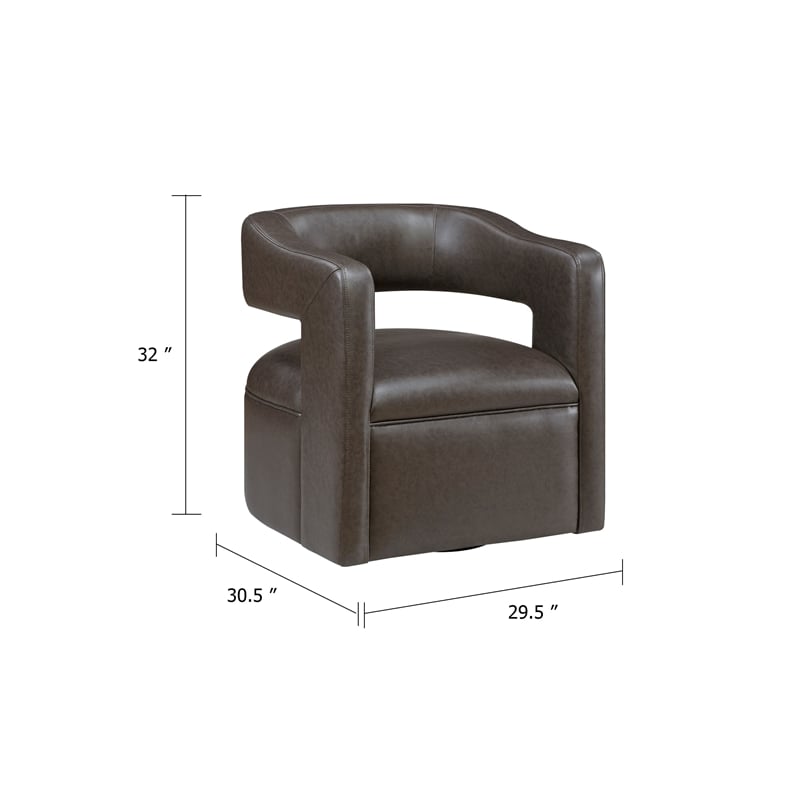 Cera Swivel Chair- Barrel Back- Coffee Brown Faux Leather Upholstery
