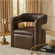 Cera Swivel Chair- Barrel Back- Coffee Brown Faux Leather Upholstery