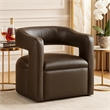 Cera Swivel Chair- Barrel Back- Coffee Brown Faux Leather Upholstery