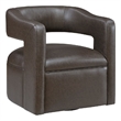 Cera Swivel Chair- Barrel Back- Coffee Brown Faux Leather Upholstery