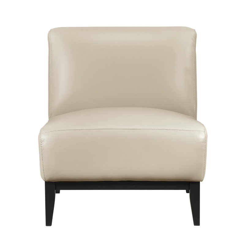 Hoy Accent Chair- Beige Top Grain Leather- Black Solid Wood Legs