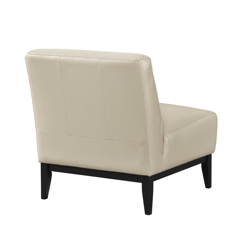 Hoy Accent Chair- Beige Top Grain Leather- Black Solid Wood Legs