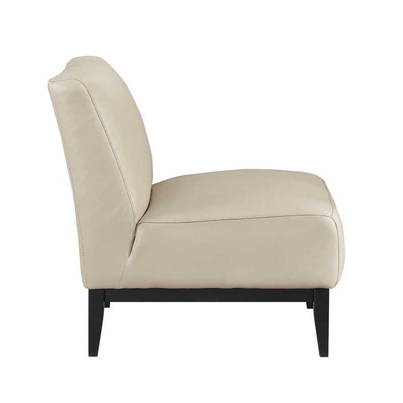 Hoy Accent Chair- Beige Top Grain Leather- Black Solid Wood Legs