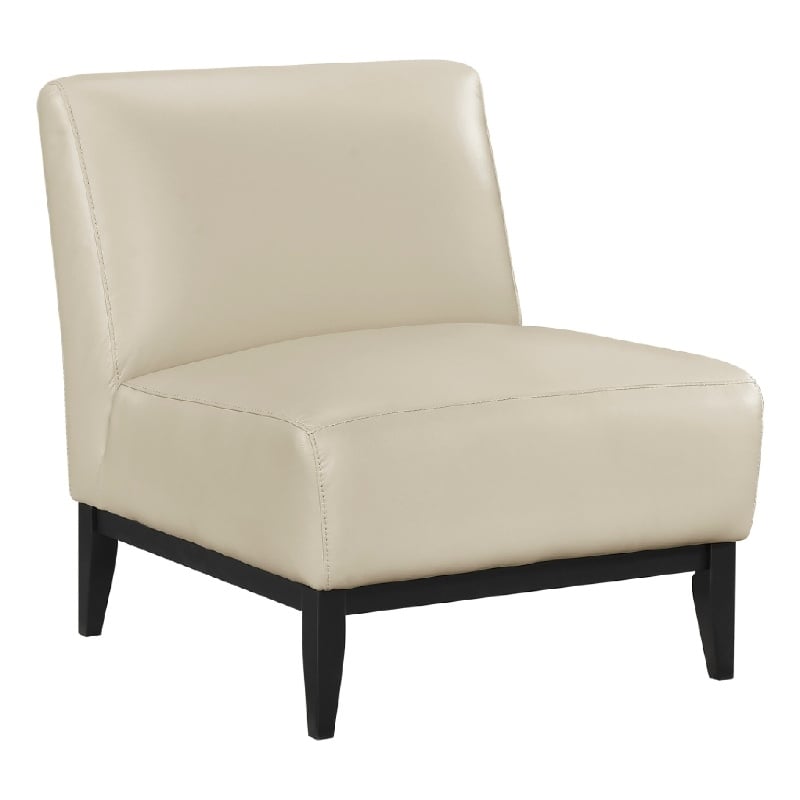 Hoy Accent Chair- Beige Top Grain Leather- Black Solid Wood Legs