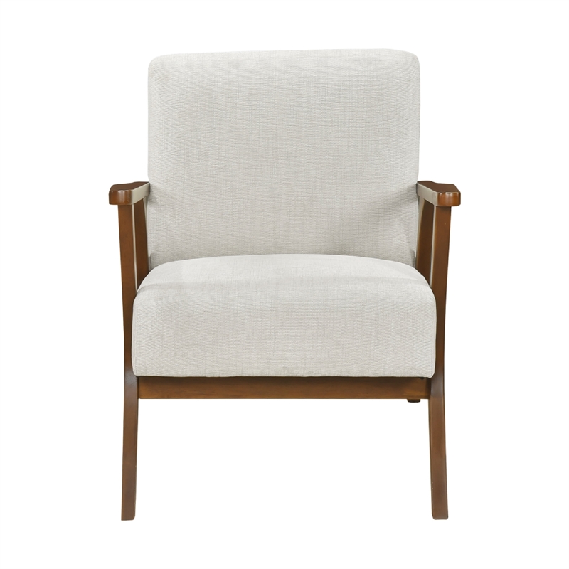 Ary Armchair- Beige Chenille Cushion- Chestnut Brown Solid Rubberwood