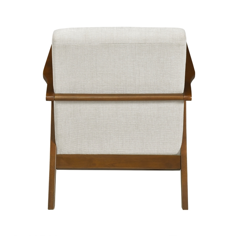 Ary Armchair- Beige Chenille Cushion- Chestnut Brown Solid Rubberwood