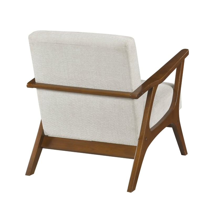 Ary Armchair- Beige Chenille Cushion- Chestnut Brown Solid Rubberwood