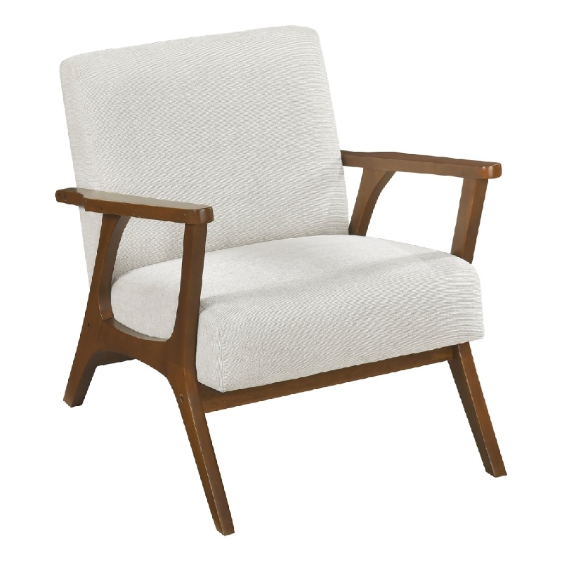 Ary Armchair- Beige Chenille Cushion- Chestnut Brown Solid Rubberwood