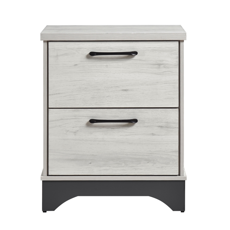 Wly Nightstand- 2 Drawers with Wide Black Handles- White Oak & Gray