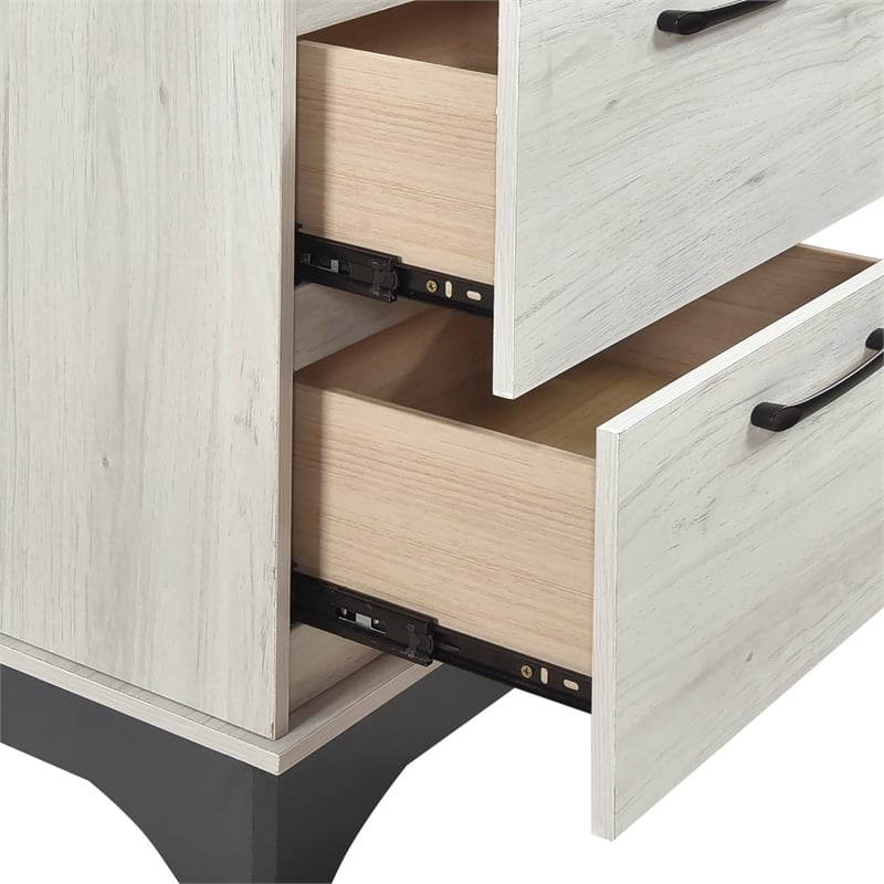 Wly Nightstand- 2 Drawers with Wide Black Handles- White Oak & Gray