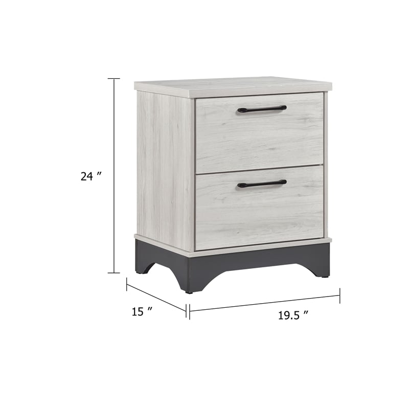 Wly Nightstand- 2 Drawers with Wide Black Handles- White Oak & Gray