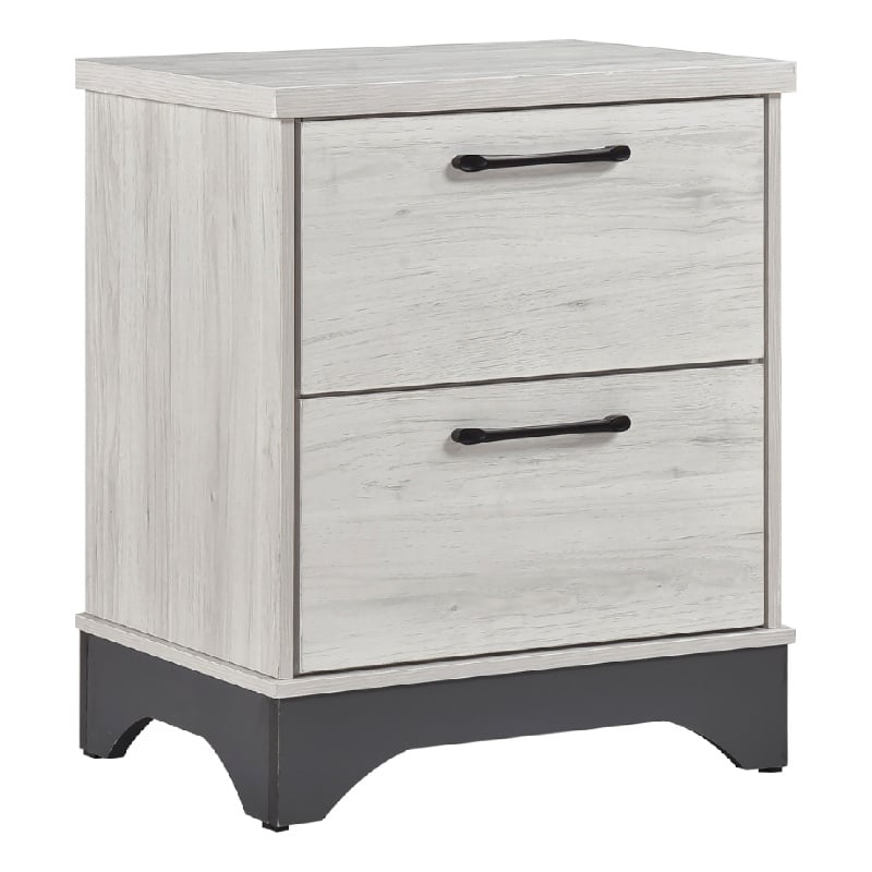 Wly Nightstand- 2 Drawers with Wide Black Handles- White Oak & Gray