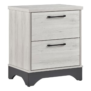 Wly Nightstand- 2 Drawers with Wide Black Handles- White Oak & Gray