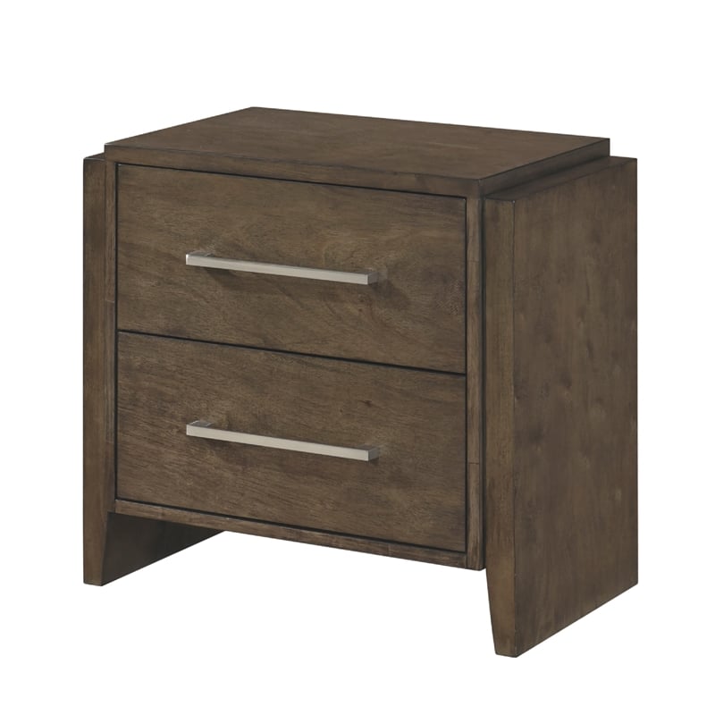 Ema Nightstand- 2 Drawers with Chrome Handles- Dark Walnut Brown