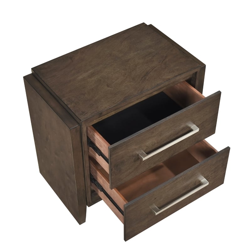 Ema Nightstand- 2 Drawers with Chrome Handles- Dark Walnut Brown