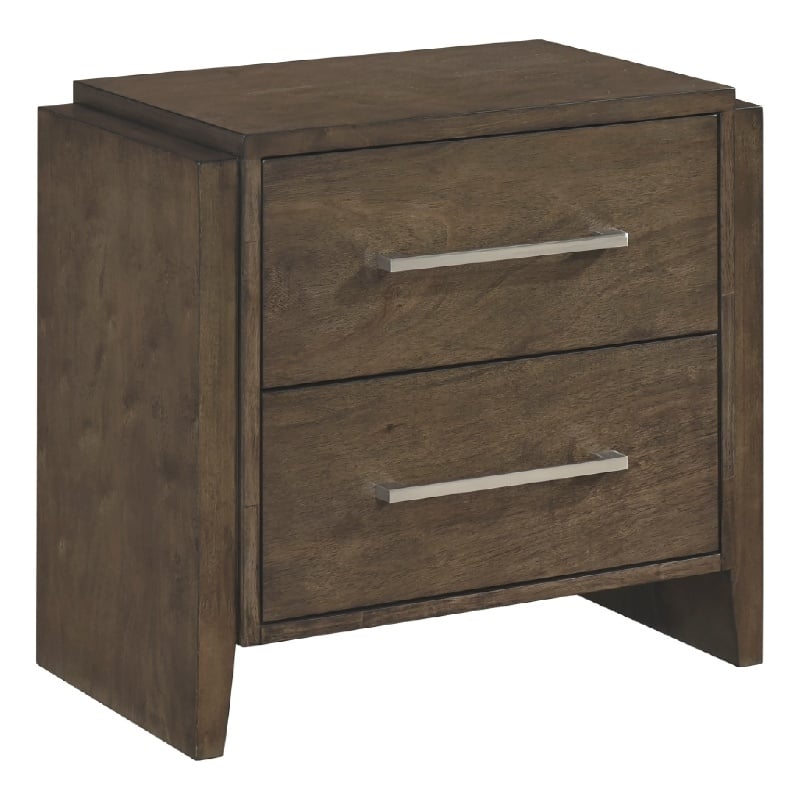 Ema Nightstand- 2 Drawers with Chrome Handles- Dark Walnut Brown