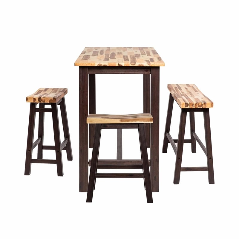 Amber 4pc Counter Height Table Set with 2 Stools- Natural Brown Wood Top