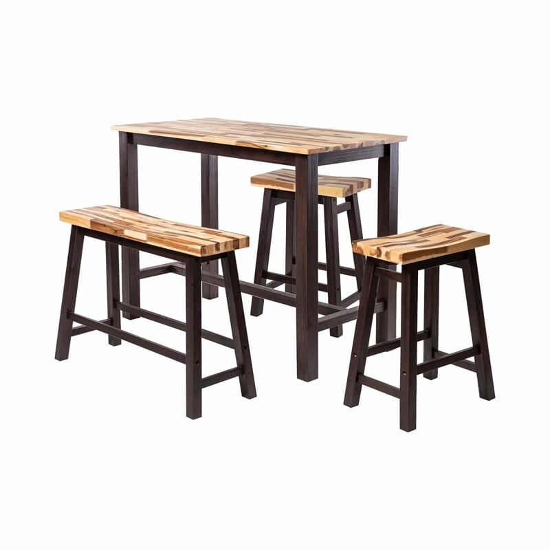 Amber 4pc Counter Height Table Set with 2 Stools- Natural Brown Wood Top
